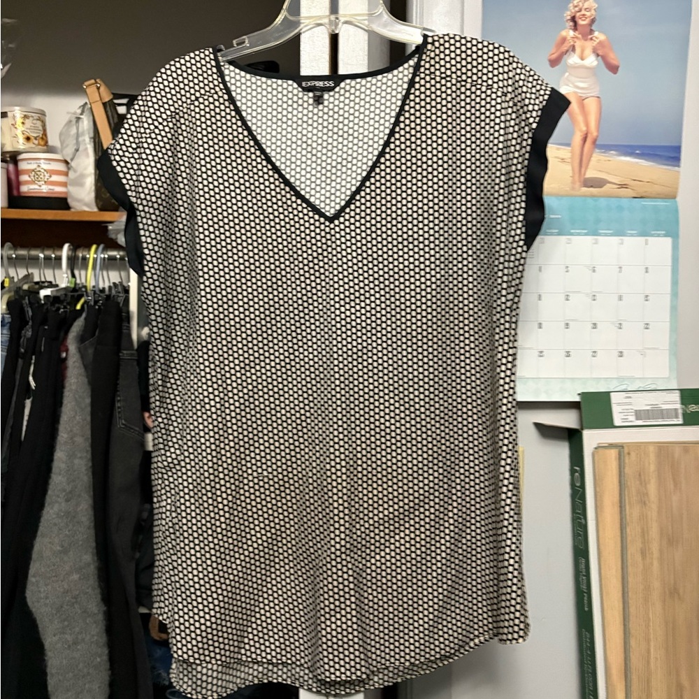 Express Black and White V-Neck Blouse